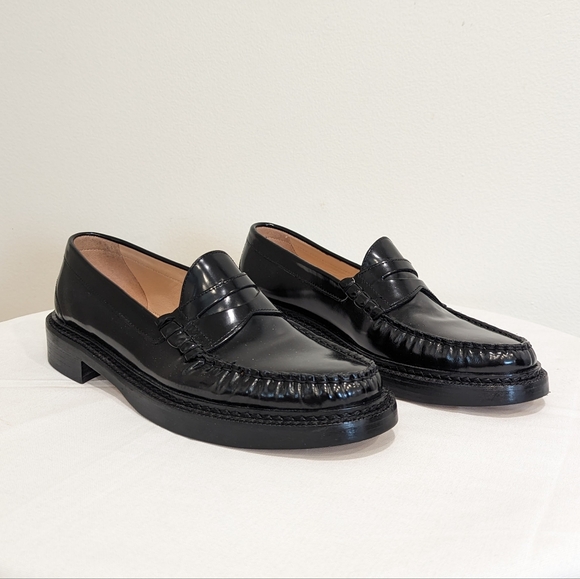 J Crew 2023 Winona Black Leather Penny Loafers Size - Picture 1 of 13